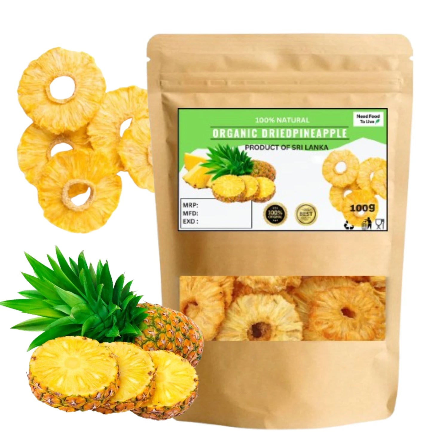 Organic Dried pineapple fruit - 100% Natural Pure Premium Quality!
