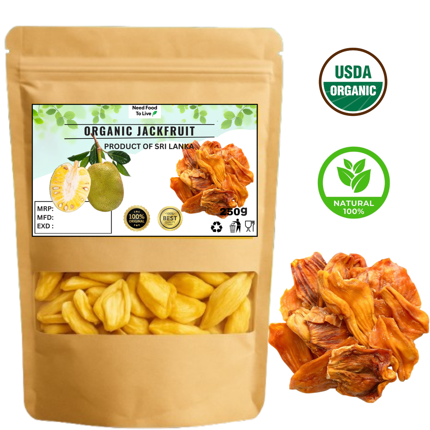 Organic Dried Jackfruit - 100% Pure Natural Premium Quality! - 100g