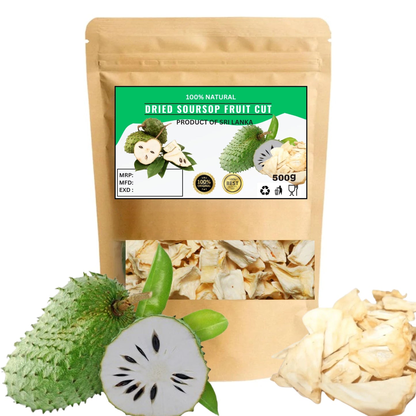 Organic Dried Soursop Fruit Cut Graviola Annona - 100% Pure Premium Quality!