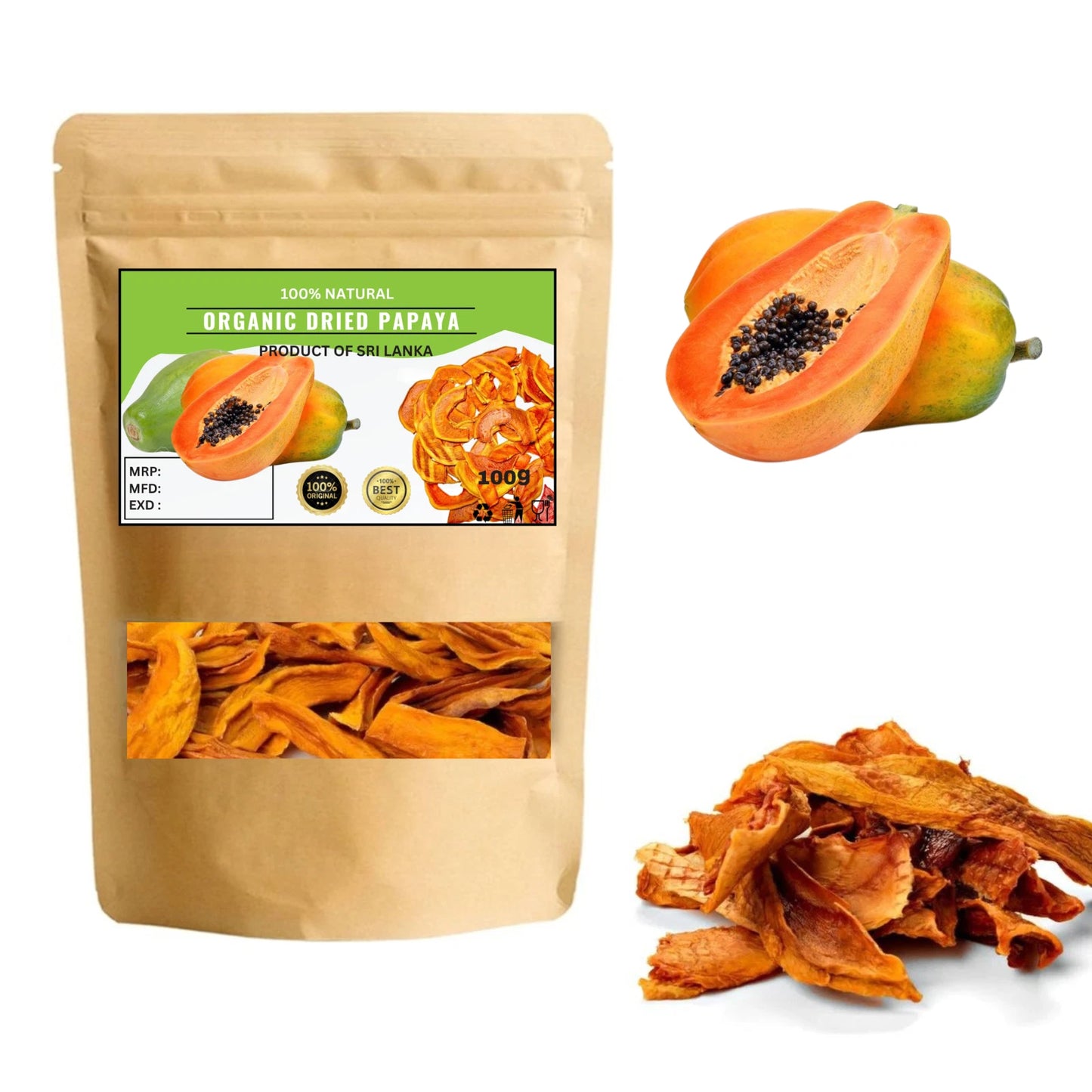 Organic Dried Papaya Fruit - 100% Natural Pure Premium Quality!
