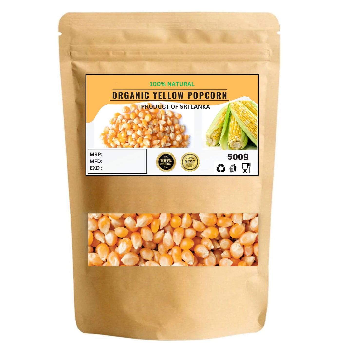 Organic Yellow Popcorn – Non-GMO, Whole, Vegan - 100% Natural Premium Quality!