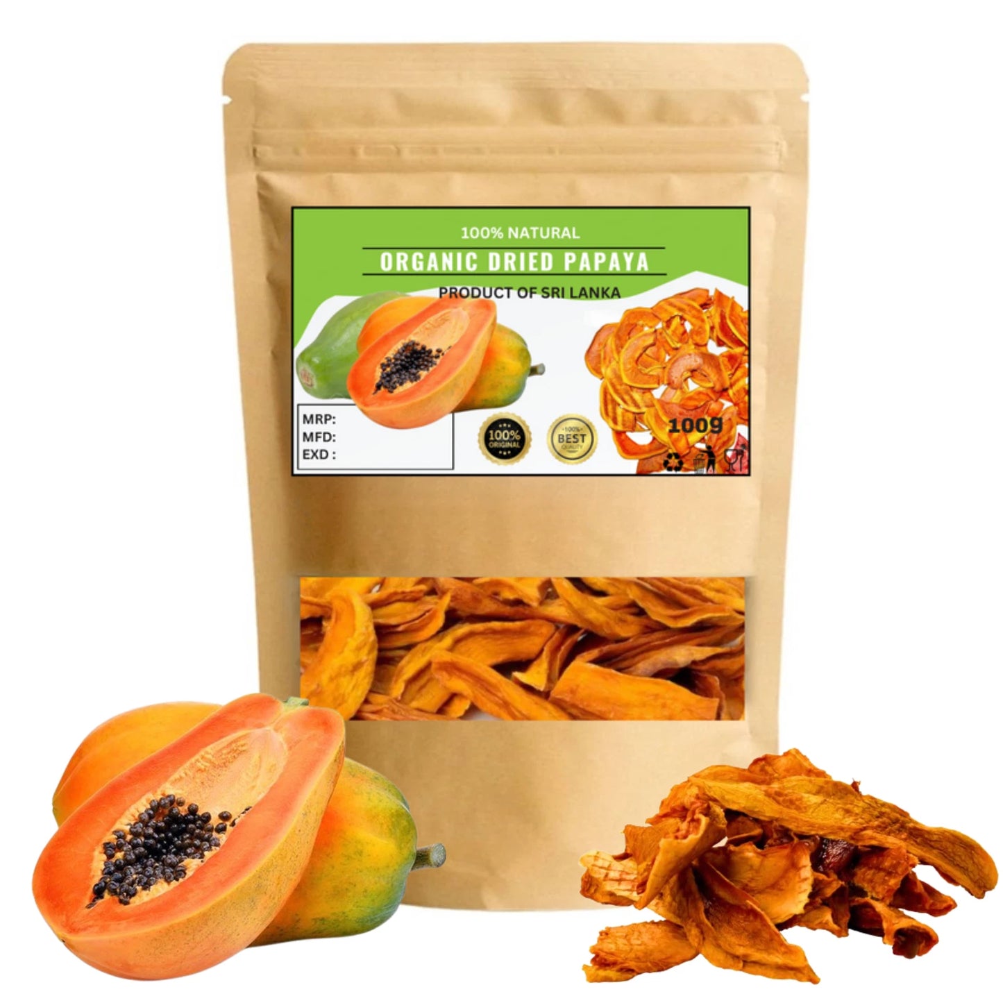 Organic Dried Papaya Fruit - 100% Natural Pure Premium Quality!